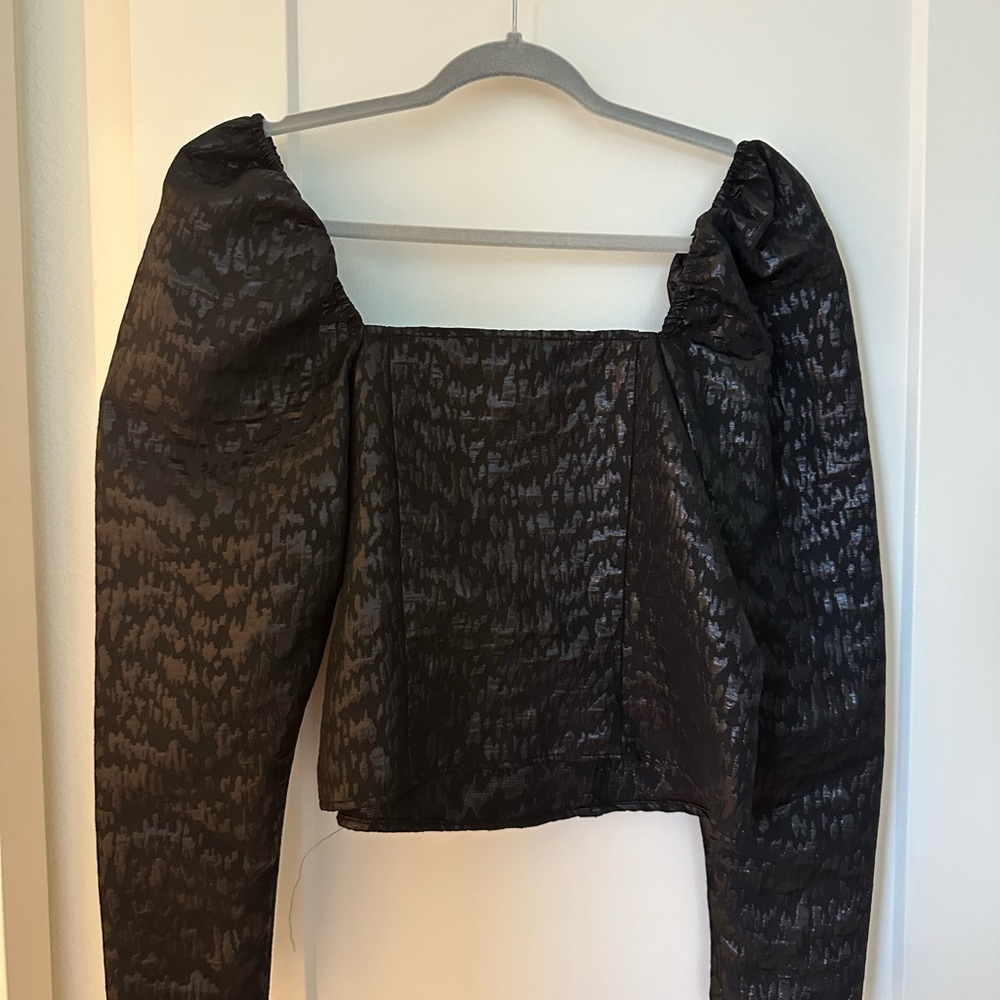 Black Oversized Blouse with Puff Sleeves